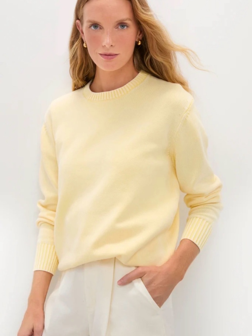 Pale yellow stone washed cotton Anne crew neck - Tuckernuck size S